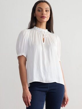 Margaret O’Leary Women’s White Smock Neck Blouse Size Medium